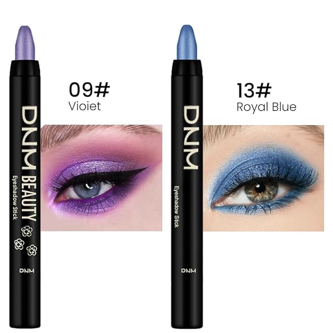 Kaely 2Pcs Cream Eyeshadow Stick Set for Eyes,Vioiet & Royal Blue Shimmer Pen,Eye Brightener Halloween Makeup,sombras para ojos,Smooth Eye Shadow Highlighter Crayon Pencil Waterproof,09+13