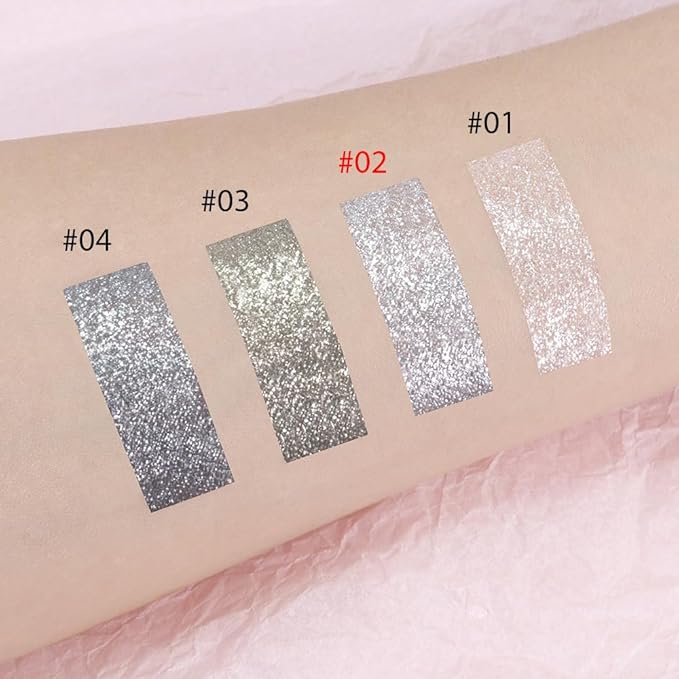 Single Glitter Eyeshadow, Shimmer Eyeshadow Palette, Korean Eye Glitter Makeup, Ultra-Blendable, Sparkle Silver Eye Shadow, Single Shade Metallic Pigmented, (Silver)
