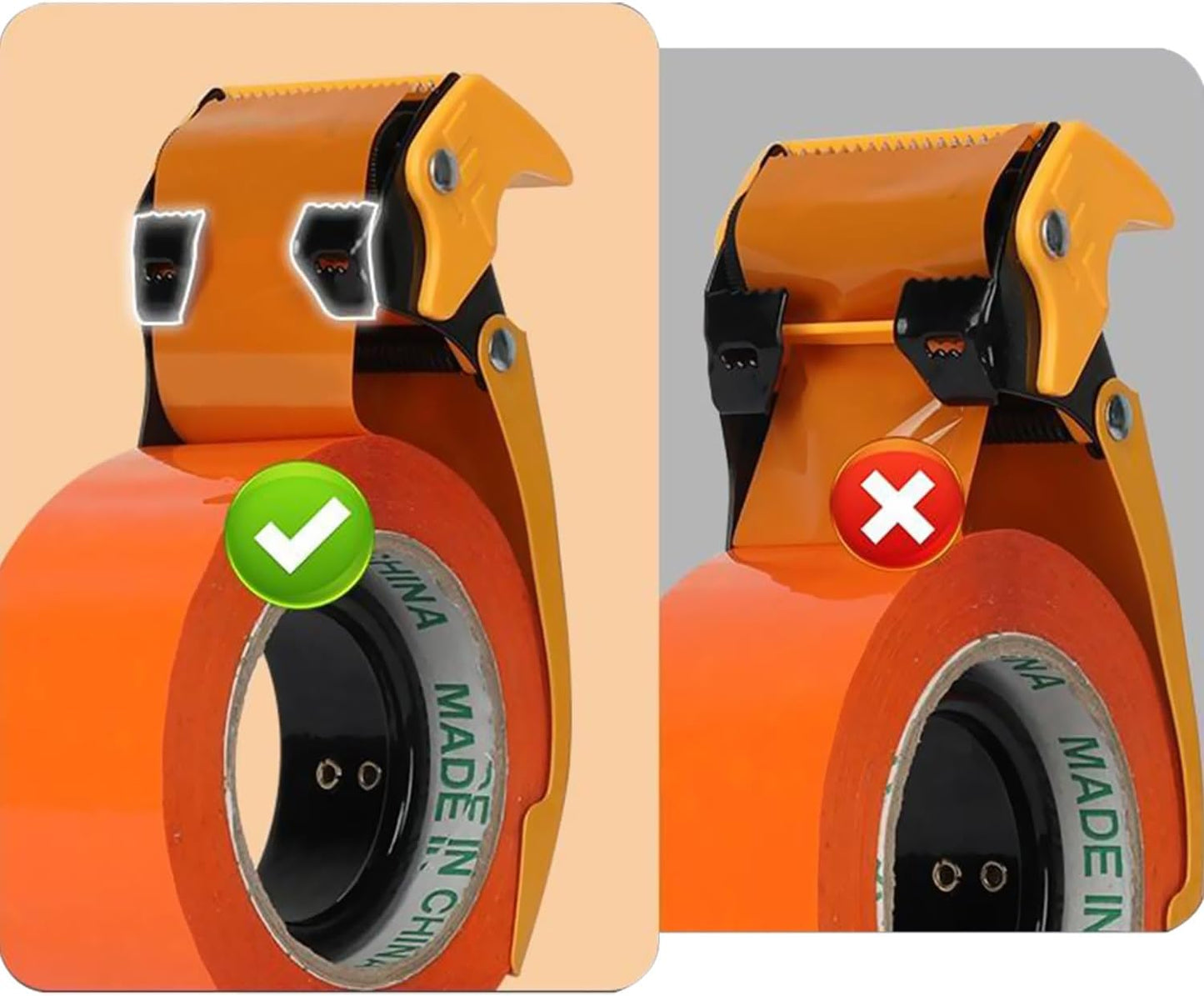 Packing Tape Dispenser Gun 2-Inch, 2 Pack Metal Tape Gun with Safety Protection, 3-Inch Inner Paper Core