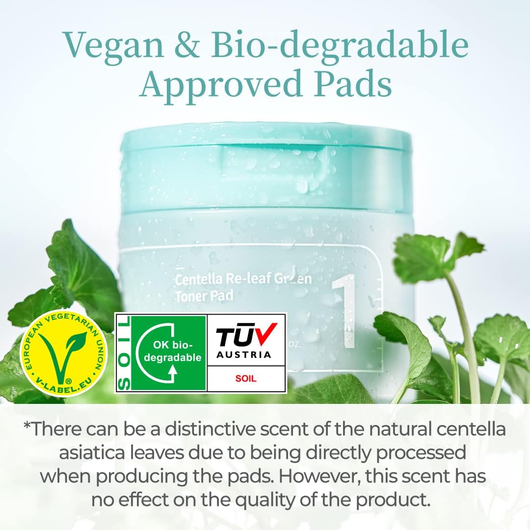 numbuzin No.1 Toner Pads | Centella Re-Leaf Green Toner Pad | Double-Sided | Centella Asiatica, Heartleaf, Licorice Root | Calming, Hydrating, Exfoliating | 70 Pads/6.42 fl. oz.
