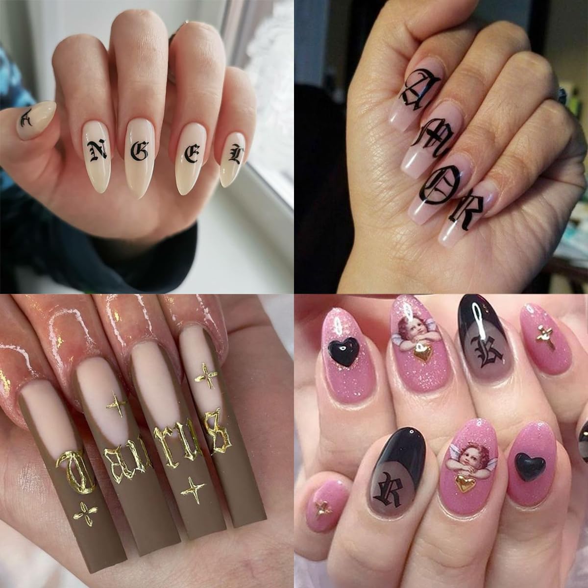 Old English Nail Stickers 8Sheets Holographic Old Letters Nail Art Stickers 8colors English Character Nail Design Decals Laser Glitter Gold Silver Letters Words Nail Art Supplies Decor for Women Girls