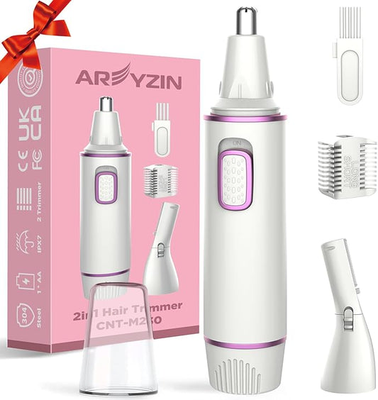 AREYZIN Nose Hair Trimmer for Women 2 in 1 Painless Eyebrow Trimmer and Nose Trimmer Facial Hair Removal Nasal Hair Clippers Professional, Easy to Clean, Dual-Edge Blade,White