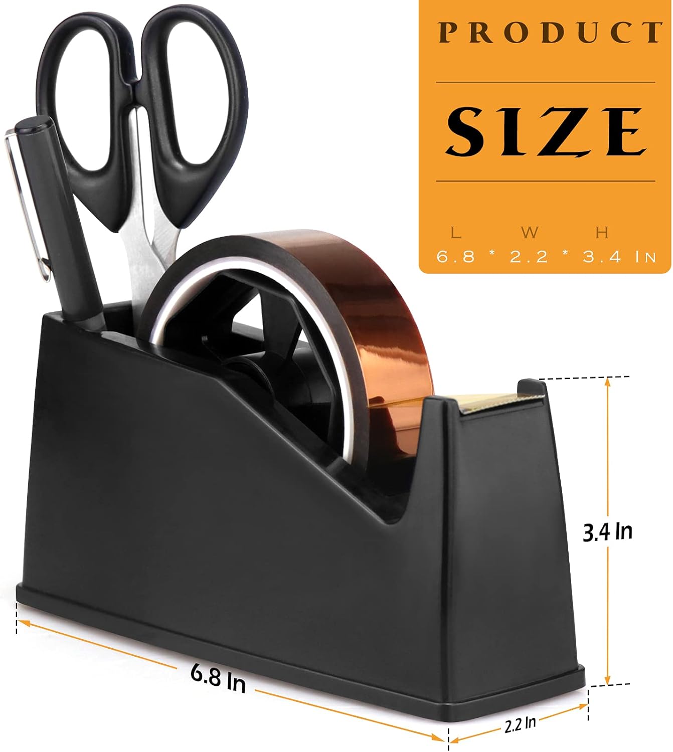 Heat Tape Dispenser, Masking Tape Dispenser, Holder Fits 1" and 3" Core, 6.8 x 2.2 x 3.4 Inch, Desktop Tape Dispenser, Heat Tape for Sublimation(Black)