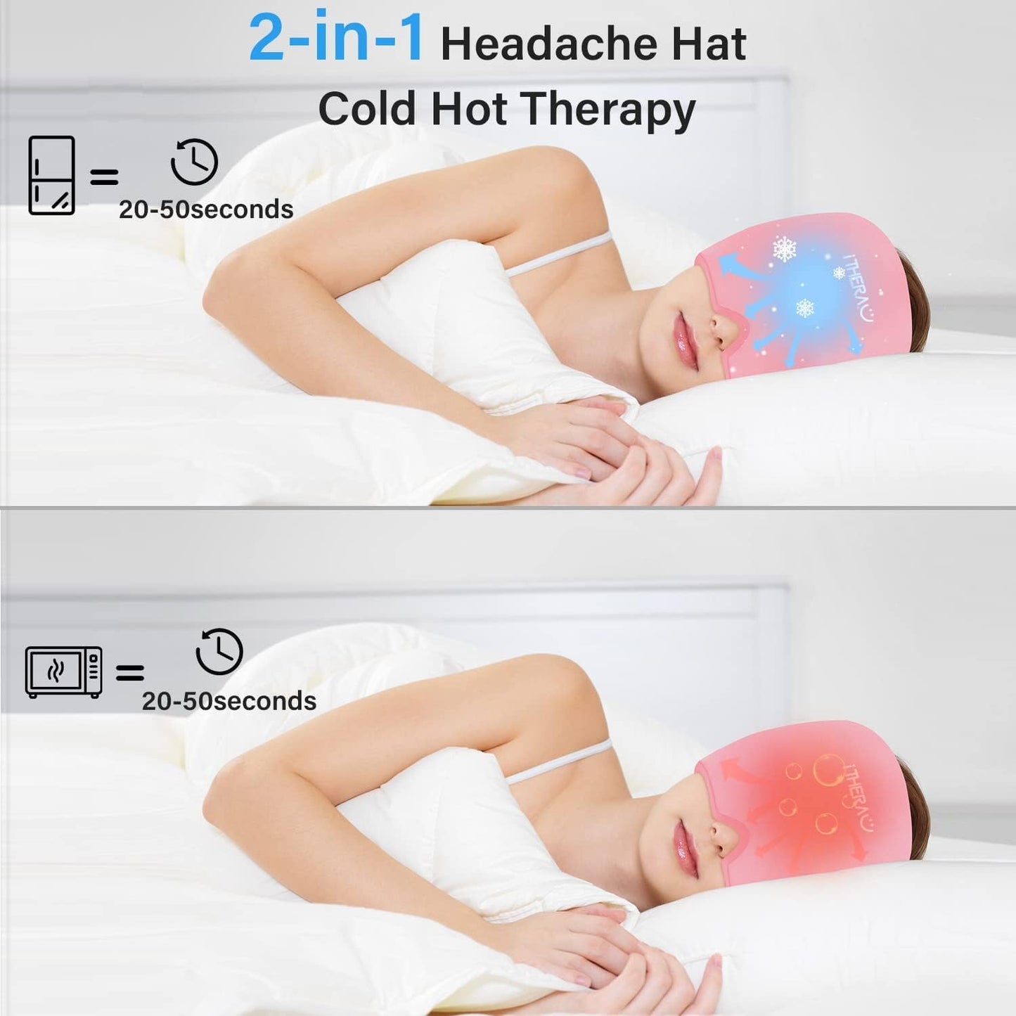 Migraine Relief Cap, Migraine Ice Head Wrap, Headache Ice Hat, Cold Therapy Headache Relief Cap for Migraine Eyes Mask Pink Headache Ice Pack for Puffy Eyes, Tension, Sinus & Stress Relief