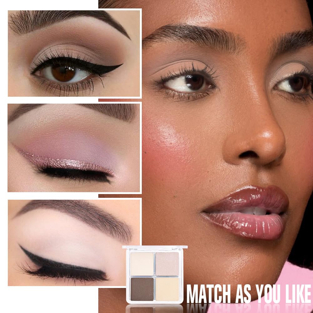 Kaely Powder Eyeshadow Quad, Natural Nude Shimmer Eyeshadow Palette Makeup, Neutral Eye Shadow Palette for Older Women Pigmented Waterproof, sombras para ojos, Blendable, Cruelty-free, 01