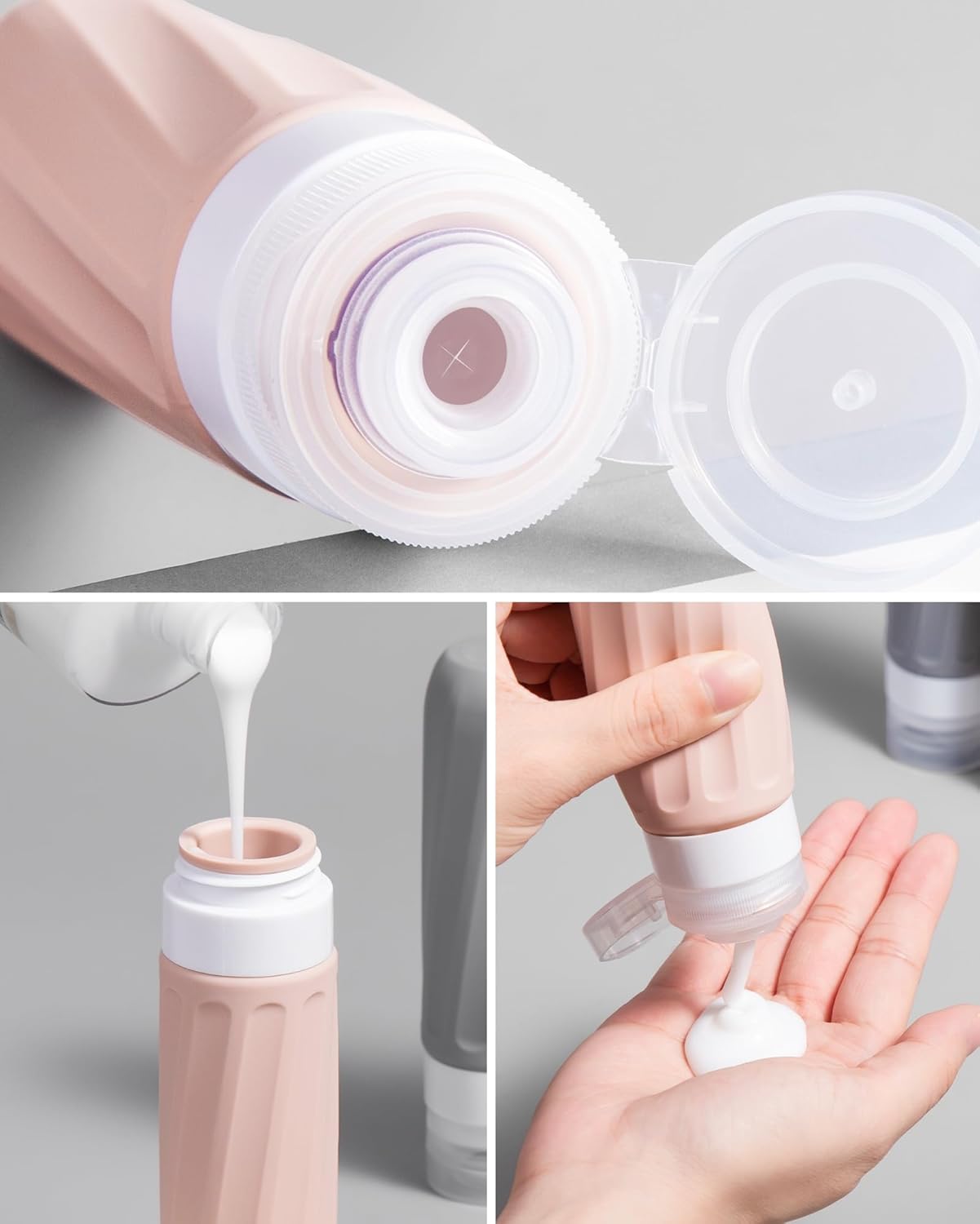 Travel Bottles for Toiletries 8 Pack, Travel Size Toiletries, Tsa Approved Travel Size Containers 3oz, with Travel Essentials Clear Bag, Leak Proof Silicone Squeezable Creams Jars