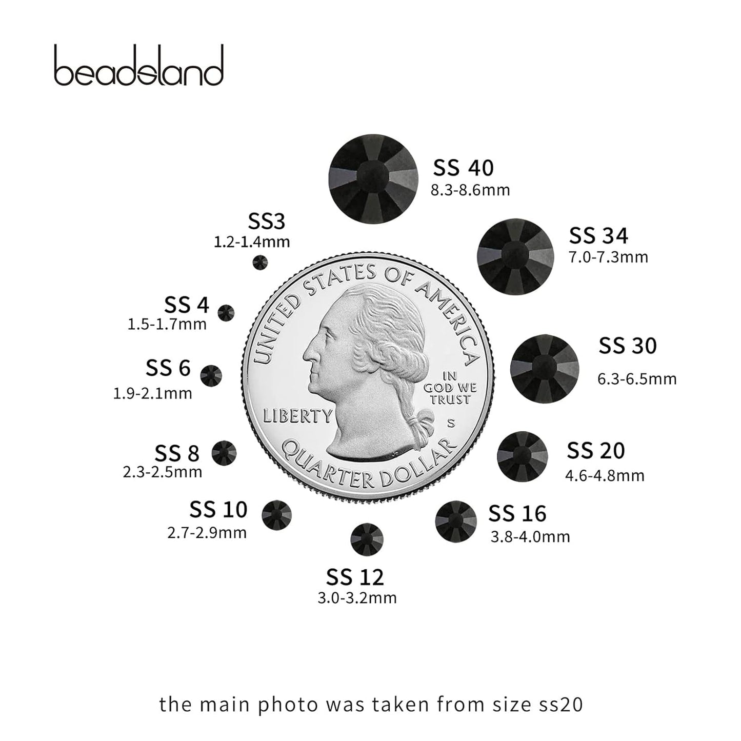 Beadsland 144 Pieces Flat Back Crystal Rhinestones Round Gems for Nail Art and Craft Glue Fix,Black,SS40,8.4-8.7mm