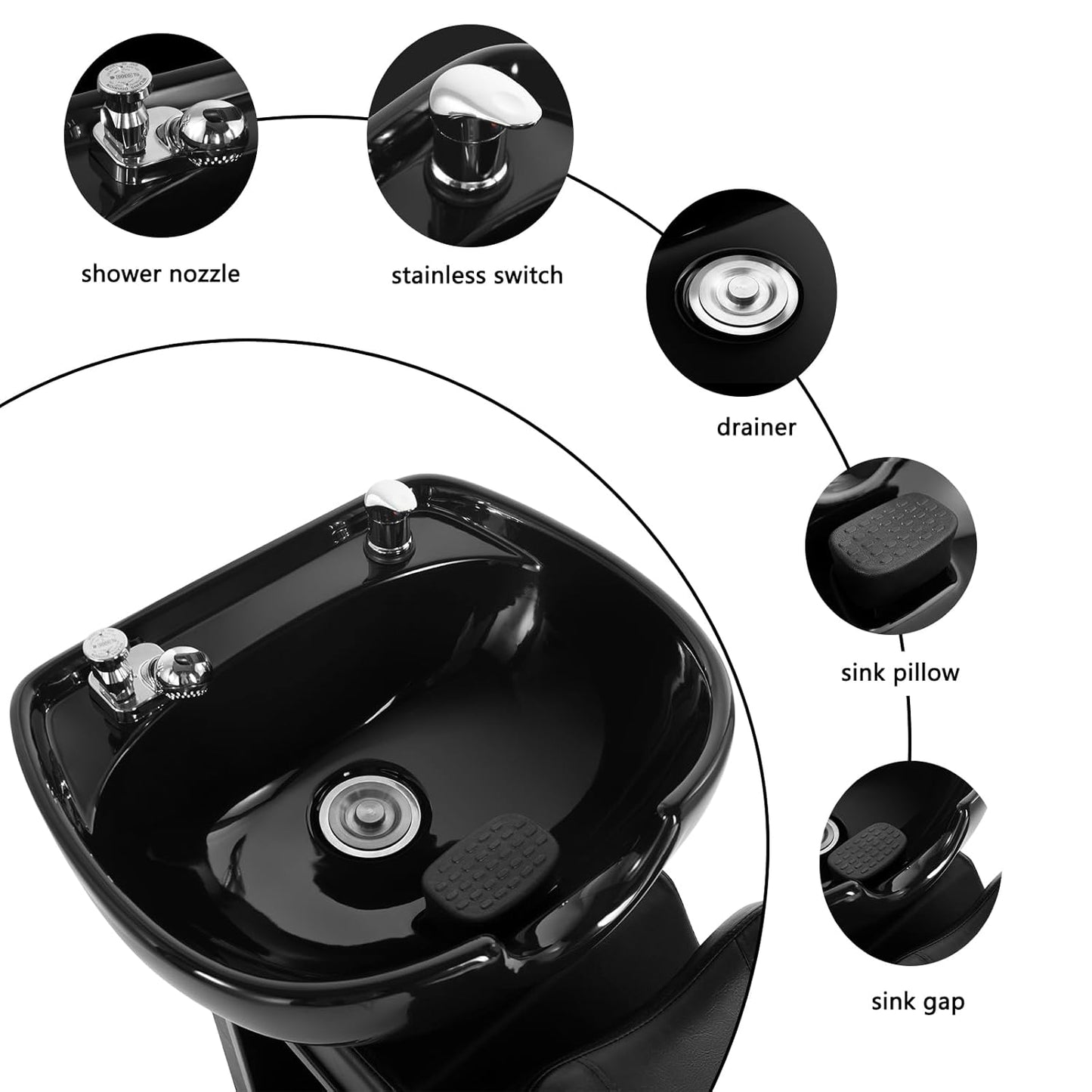 Artist hand Shampoo Bowls Shampoo Barber Backwash Chair Ceramic Shampoo Bowl Sink Chair, with Foot Pedal for Spa Beauty Salon Equipment