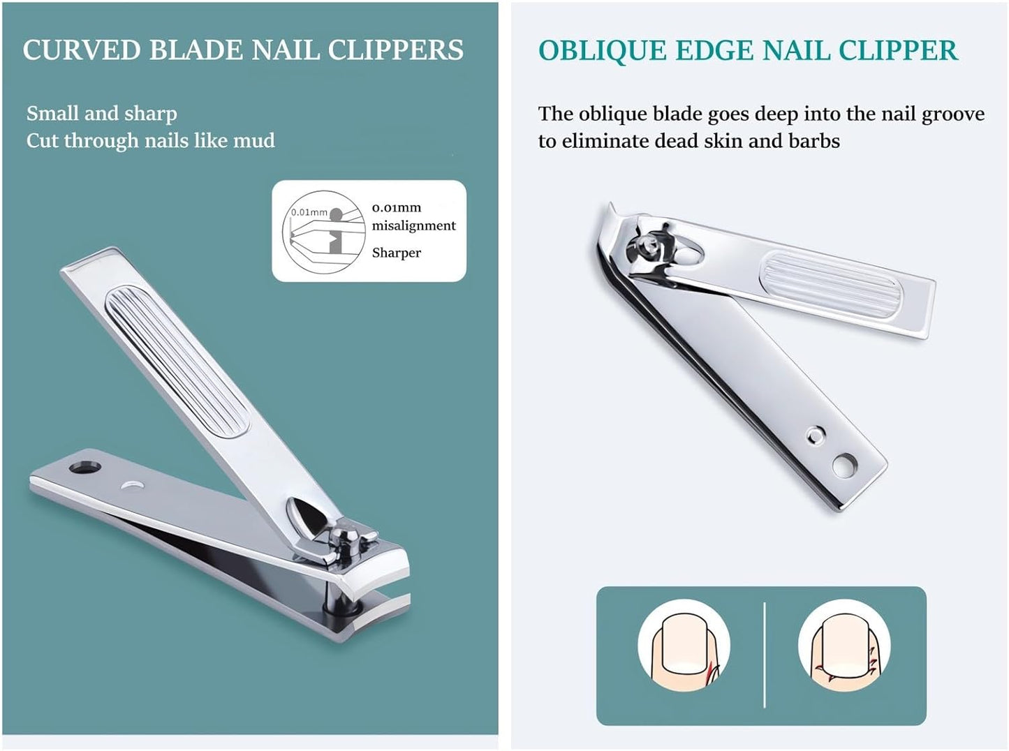 Nail Clipper Set, 6 Pcs Toenail Clippers, Stainless Steel Fingernail Clipper, and PU Leather Manicure Set, Purse Essentials Travel Nail Kit Gift Ideas