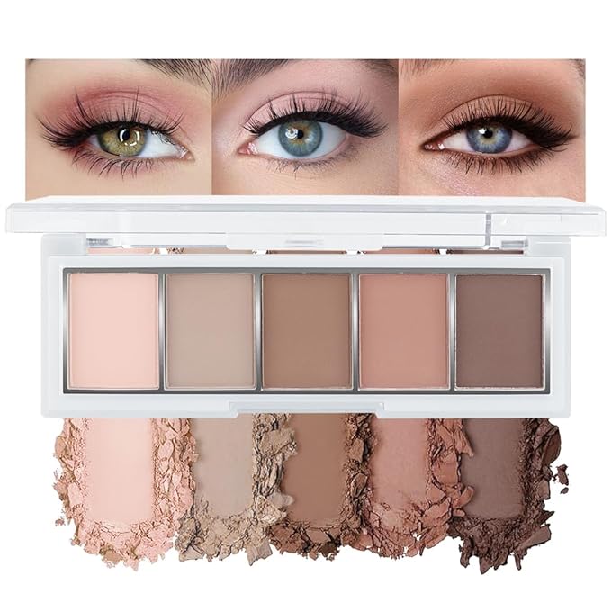 5 Colors Matte Eyeshadow Makeup Palette,Nude Pink Light Dark Brown Highly Pigmented Natural Neutral Eye Shadow Palette,Long Lasting Waterproof Naturing-Looking Women Girls Eye Shadow,Blendable