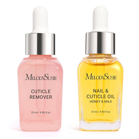 MelodySusie 25ML Cuticle Care Kit - Cuticle Oil and Cuticle Remover, Cuticle Nourishes and Softener, Promotes Nail Growth and Strength for Home and Salon Use 2PCS