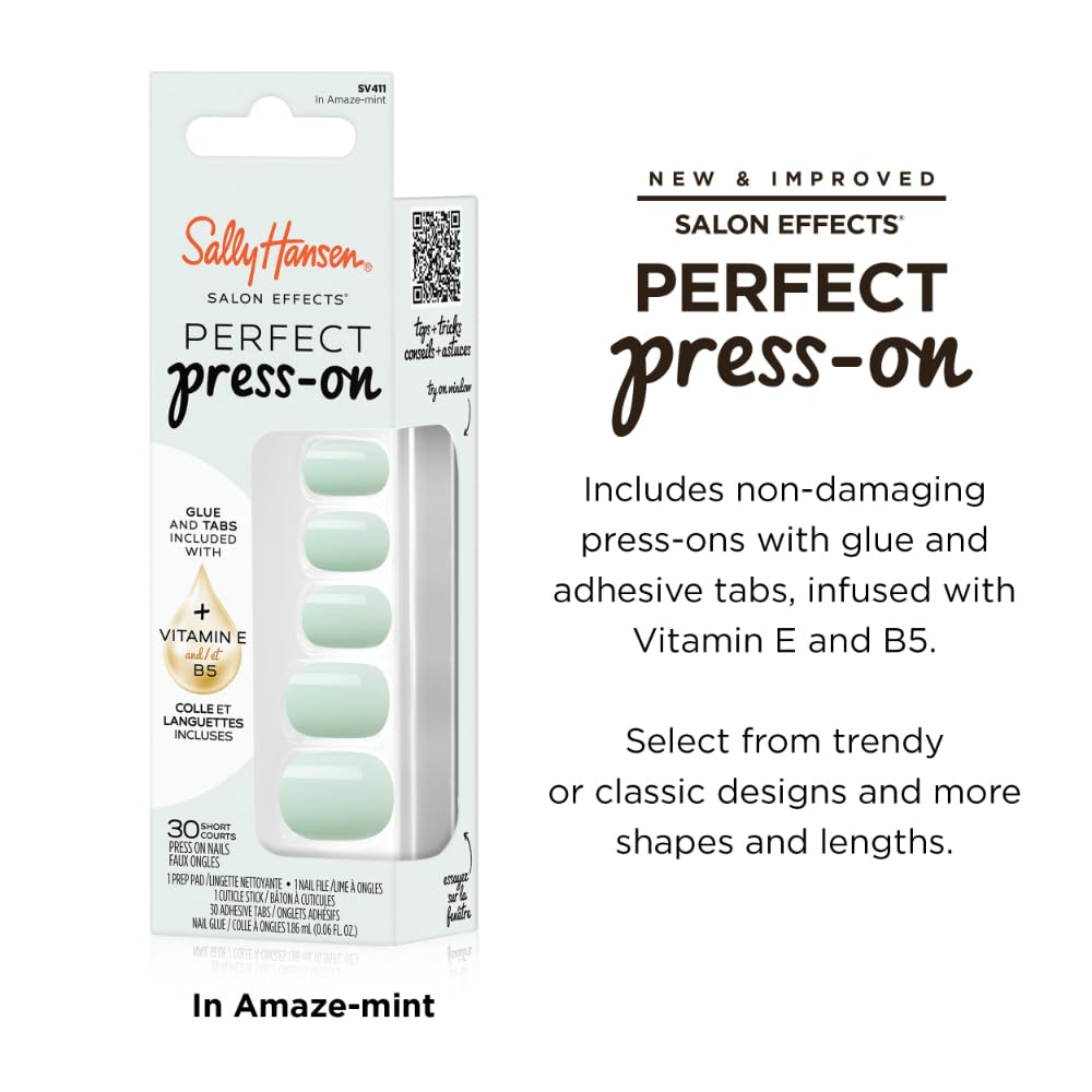 Sally Hansen Instant Cuticle Remover and Amaze-Mint Press On Nails Kit with Nail Glue and Adhesive Tabs