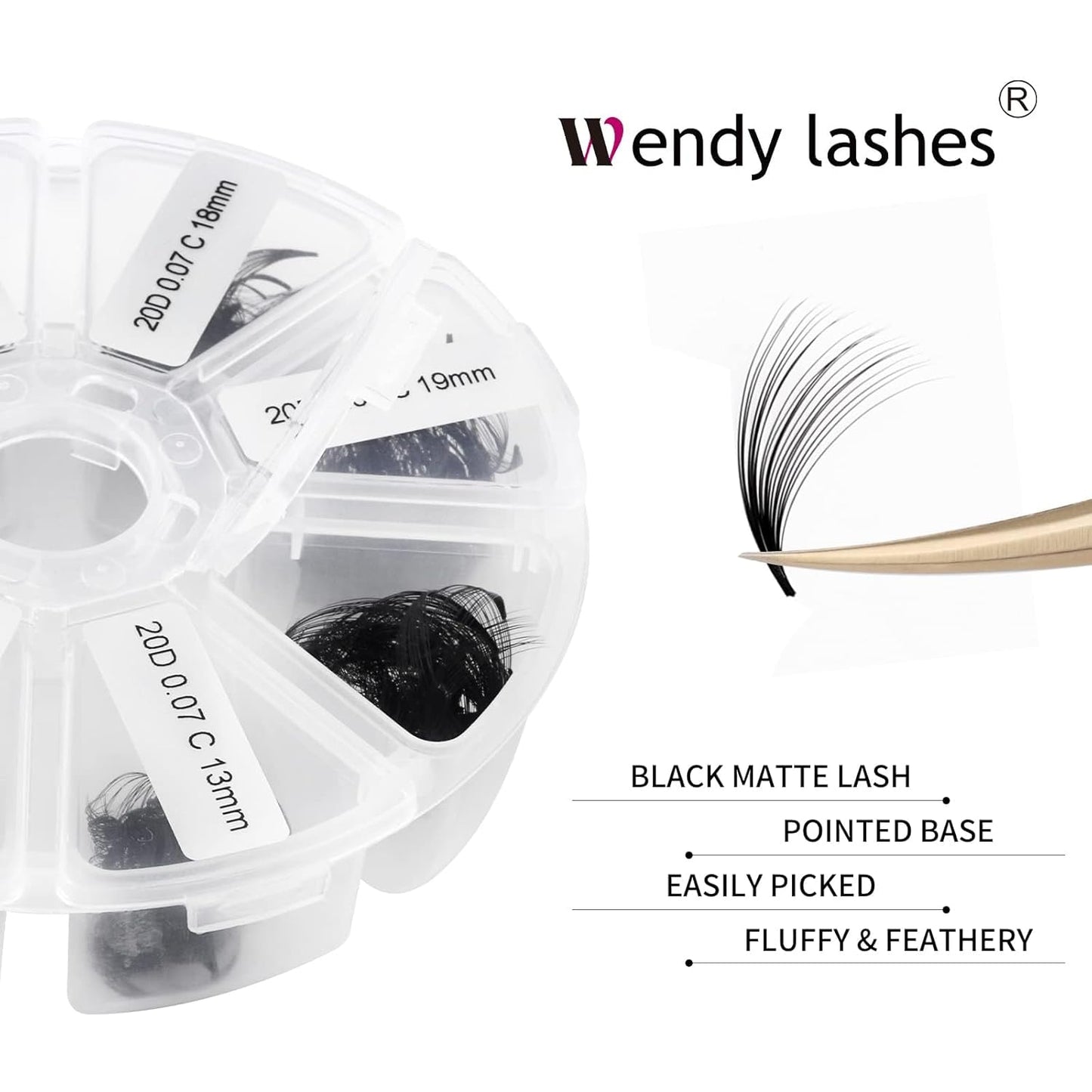 Premade Fans for Lash Extension: 20P, Wendy, Handmade Fans, Pre-made, For Lash-Artists, D, 9-16mm