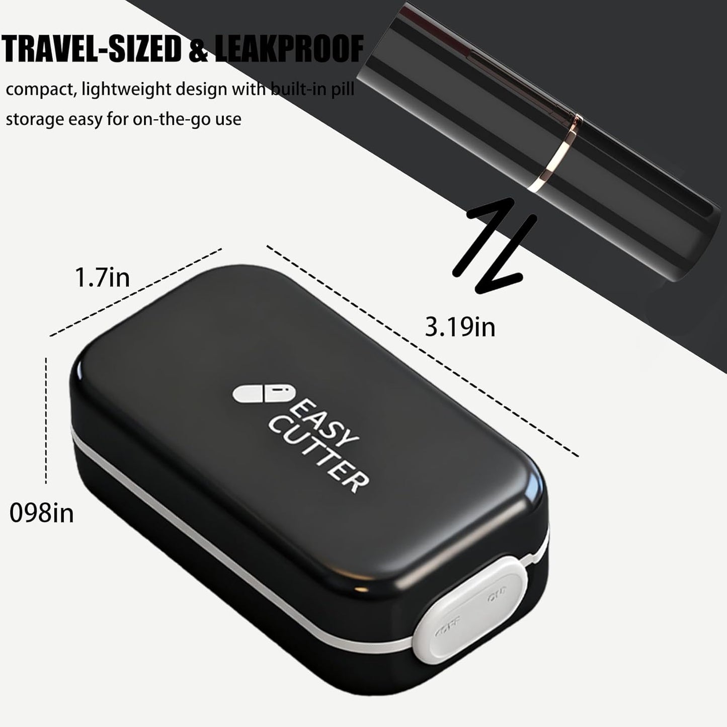 Pill Cutter Splitter for Small or Large Pills with Safety Lock - Accurate and Easy Travel-Friendly Design for Daily Use (Black)