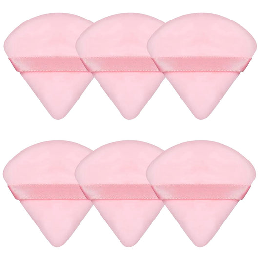 6 Pieces Pink Powder Puff Face Soft Triangle for Loose and Body Powder, Velour Makeup Sponge Set Setting Powder Puff Makeup Tools