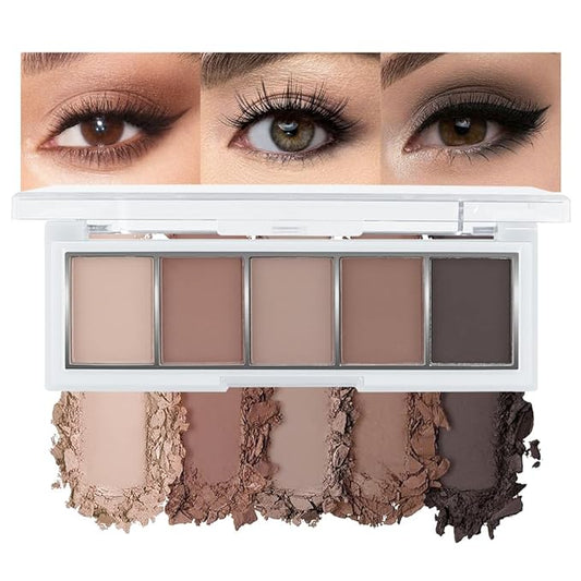 5 Colors Matte Eyeshadow Makeup Palette,Nude Dark Brown Taupe Black Highly Pigmented Natural Neutral Eye Shadow Palette,Long Lasting Waterproof Naturing-Looking Women Girls Eye Shadow