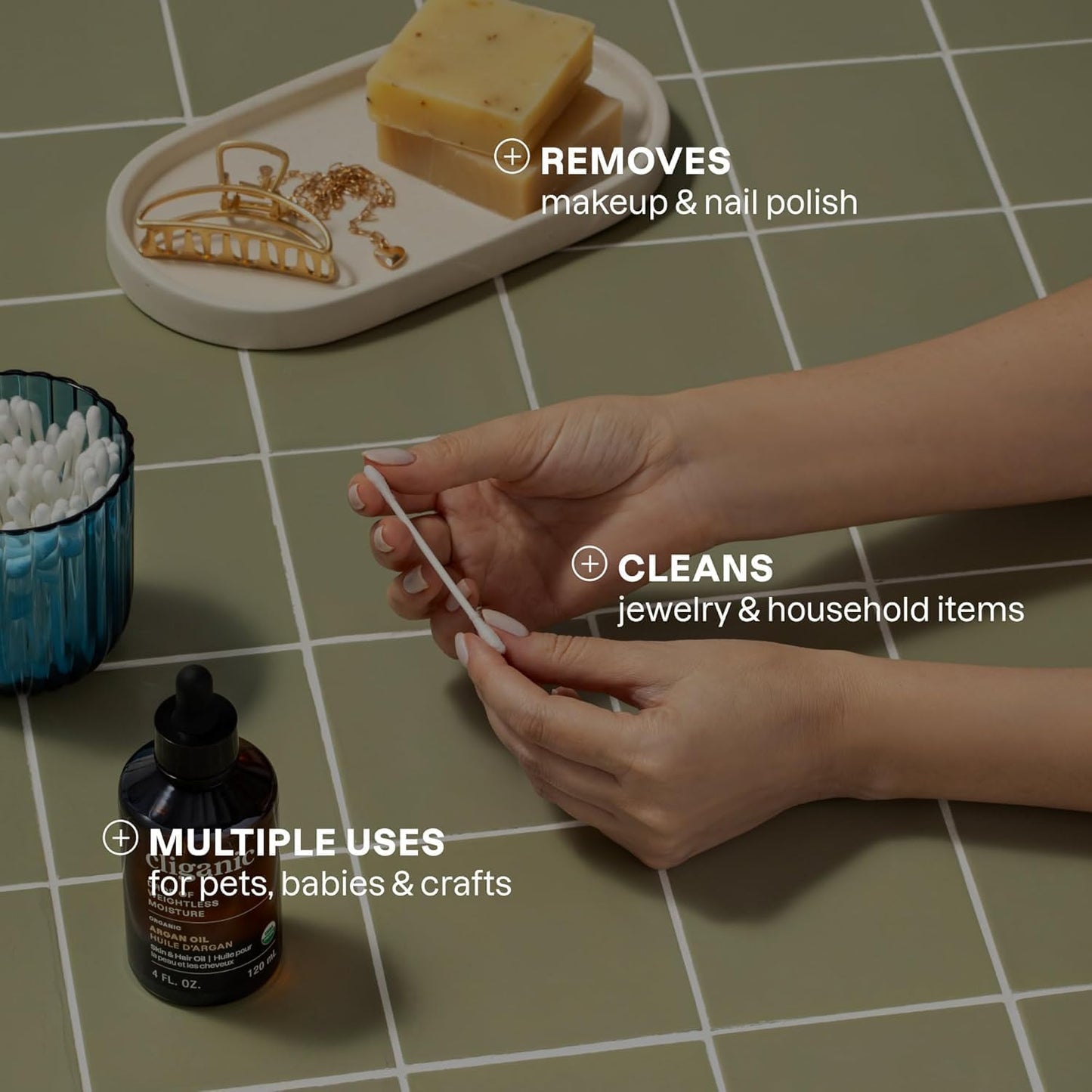 Cliganic Organic Cotton Swabs, 1500 Count - 100% Pure Natural Cotton, Chlorine-Free Hypoallergenic, Soft, Gentle & Absorbent Buds