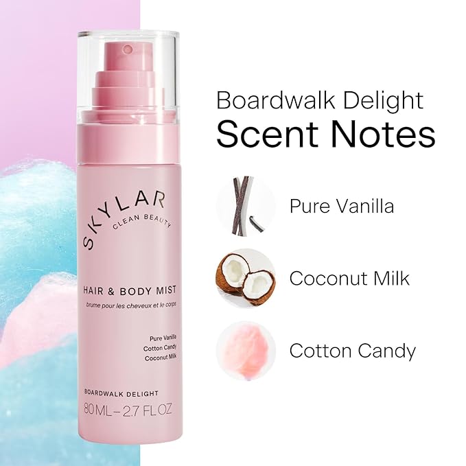 Skylar Boardwalk Delight Hair & Body Mist | Hypoallergenic & Clean Fragrance | Vegan, Cruelty Free, and Safe For Sensitive Skin | 80 ML, 2.7 Fl Oz