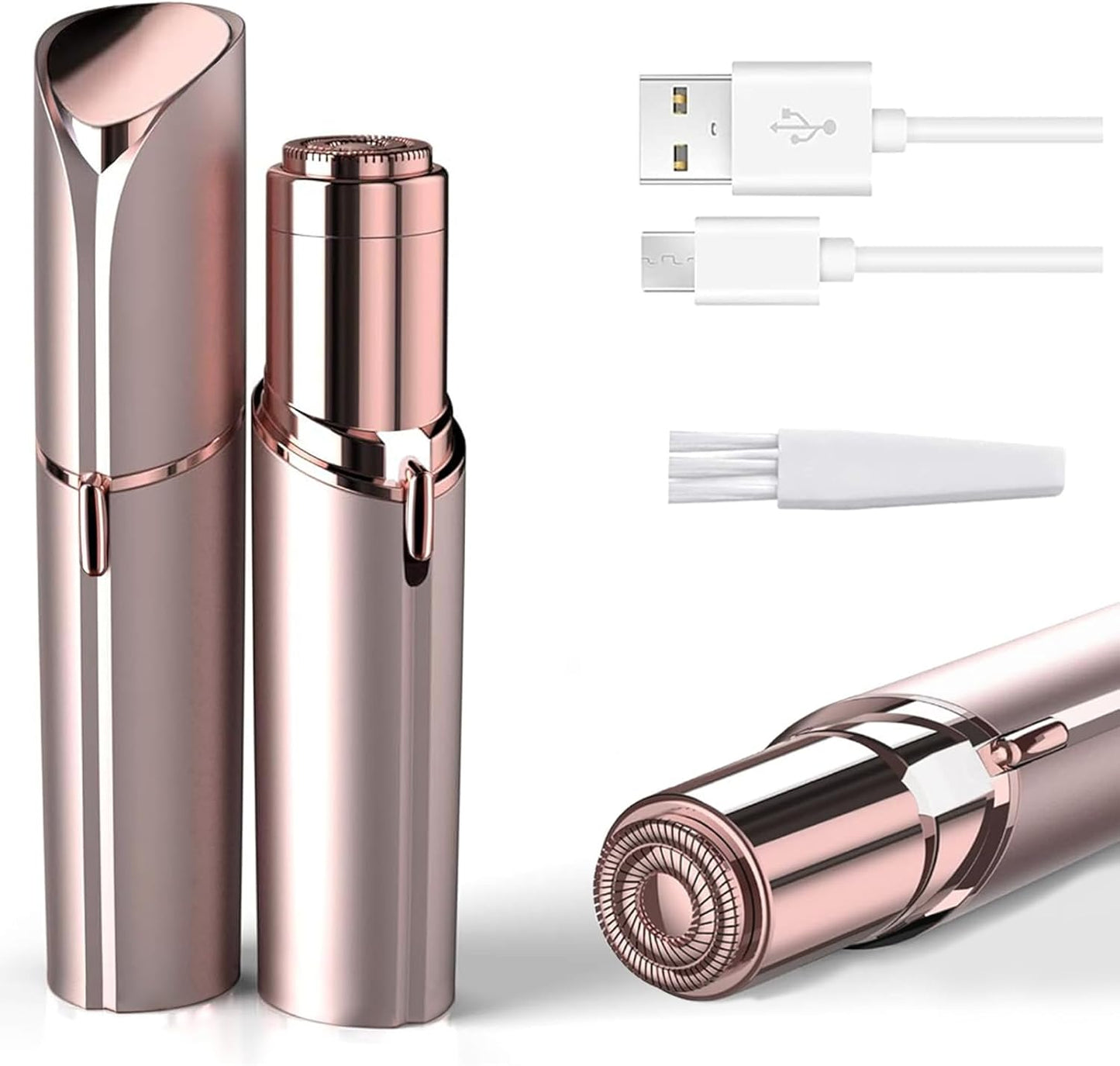 Facial Hair Remover for Women, Painless Hair Removal Device Portable Womens for Lip, Chin with USB Rechargeable, Rose Gold