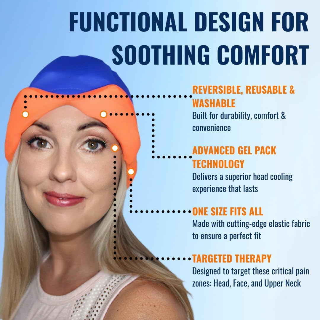Soothie Migraine Relief Cap Ice Headache Hat for Migraine, Cold Therapy Ice Pack Helmet for Head Pain & Hangovers Cooling Gel Packs Last 3X Longer Hot & Cold Compression for Stress & Sinus Relief.