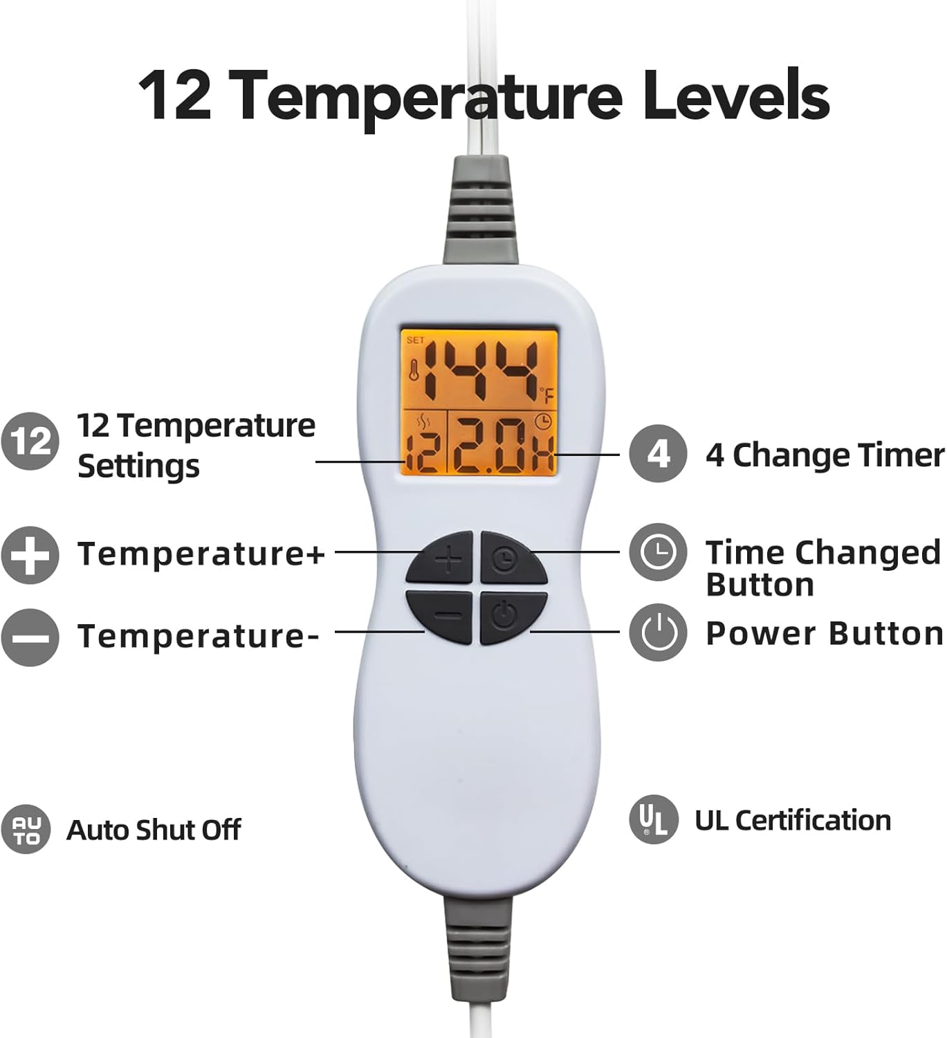 Ambershine 26"x35" XXXL King Size Neck& Shoulder& Back Heating Pad with 12 Temperature Settings& 4 Auto-Off Countdown Timers, Pain Relief for Back/Neck/Shoulder, Christmas gift for mom dad(Light Grey)