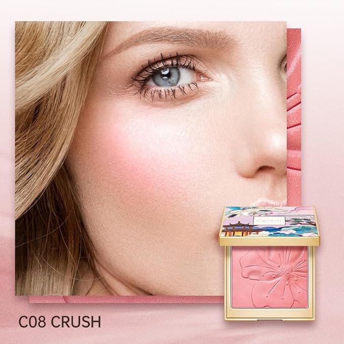 CATKIN Cheek Powder Blush Baked Pink Makeup Blusher Creamy Light Weight Long Lasting Natural Shimmer Finish 10g (C08 Crush)