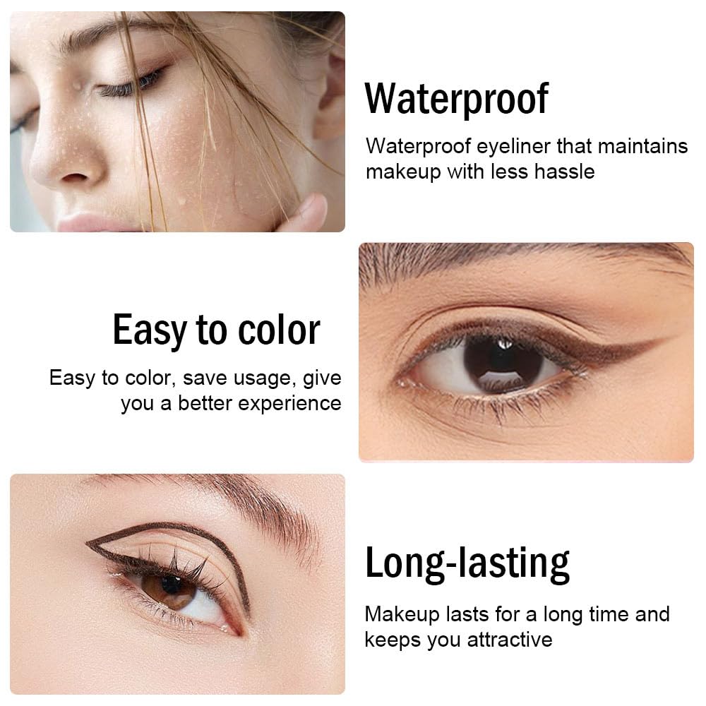 evpct 3Pcs Black & Dark Brown & Brown Gel Glitter Matte Metallic Eyeliner Pencils Set for Women Waterproof Smudge Proof lapiz de ojos delineador de ojos contra el agua Eye Liner Makeup 01 02 16