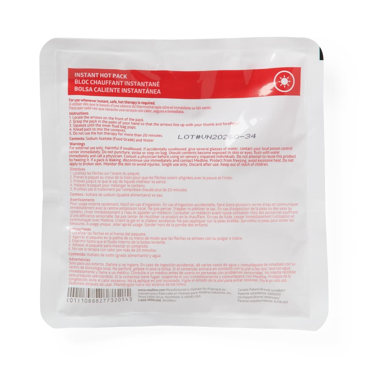 Medline Instant Hot Pack, 6 in. x 6 in., Case of 24