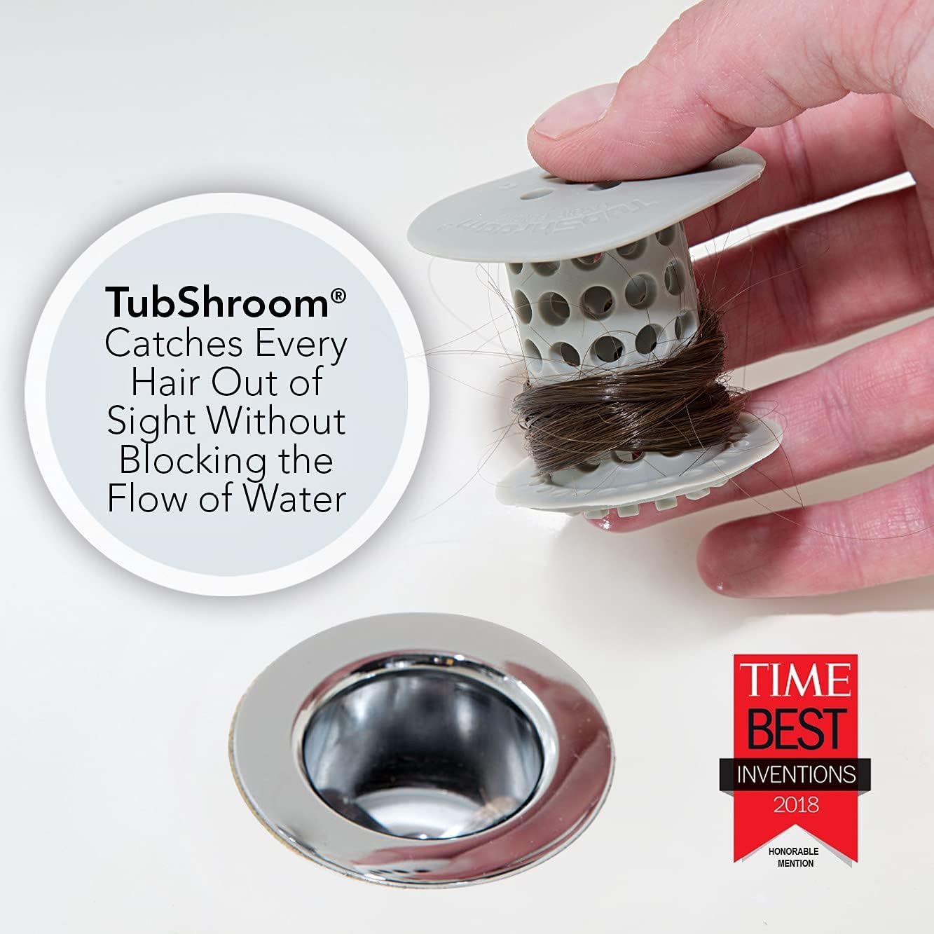 TubShroom the Revolutionary Tub Drain Protector Hair Catcher/Strainer/Snare, Gray (TSGRA454)