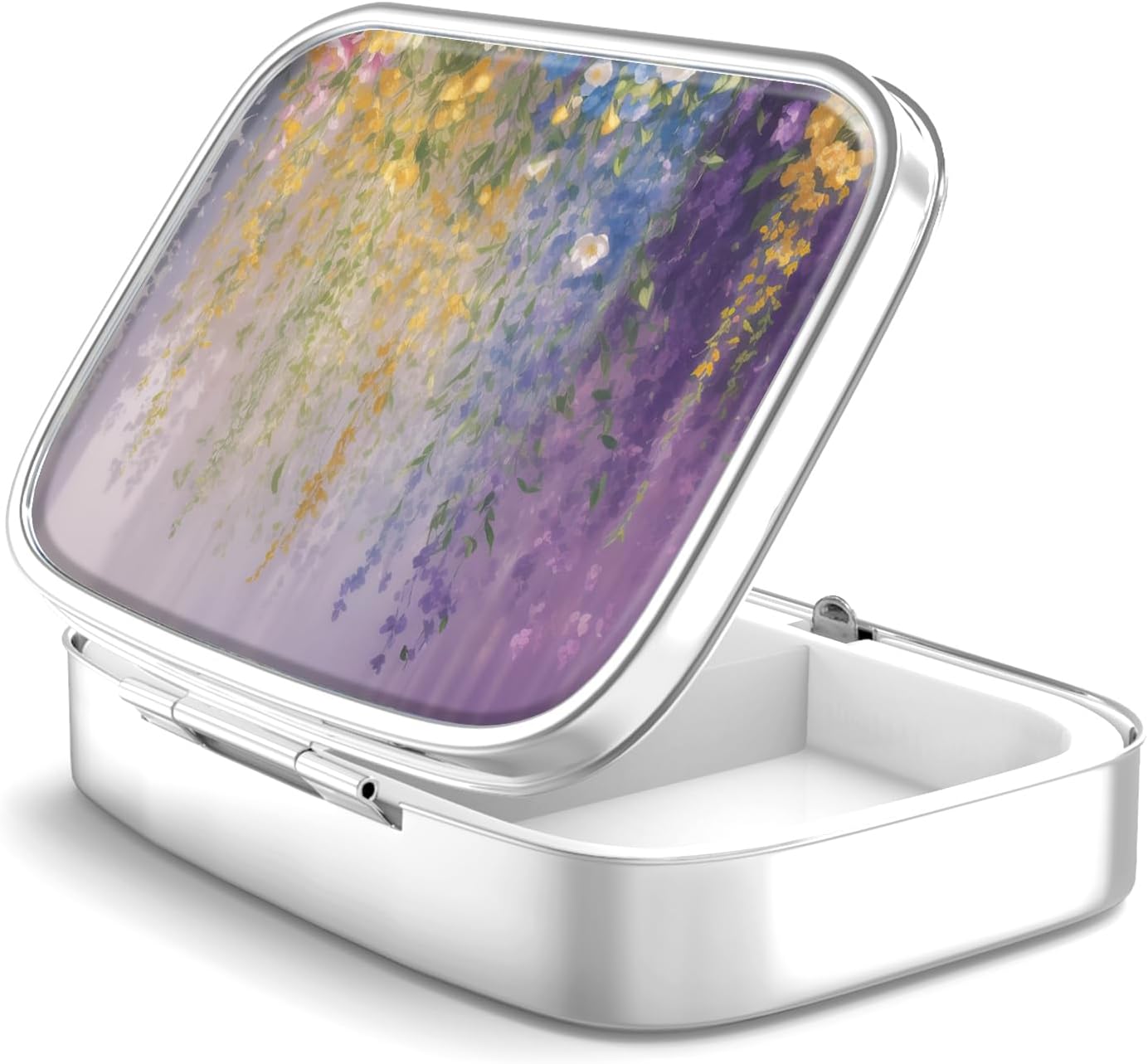 Pill Box 2 Compartment Small Pill Case,Portable for Pocket or Purse Pill Organizer Pill Container Holder to Hold Vitamins, Medication, Fish Oil and Supplements(Vintage Flower Abstract Floral)