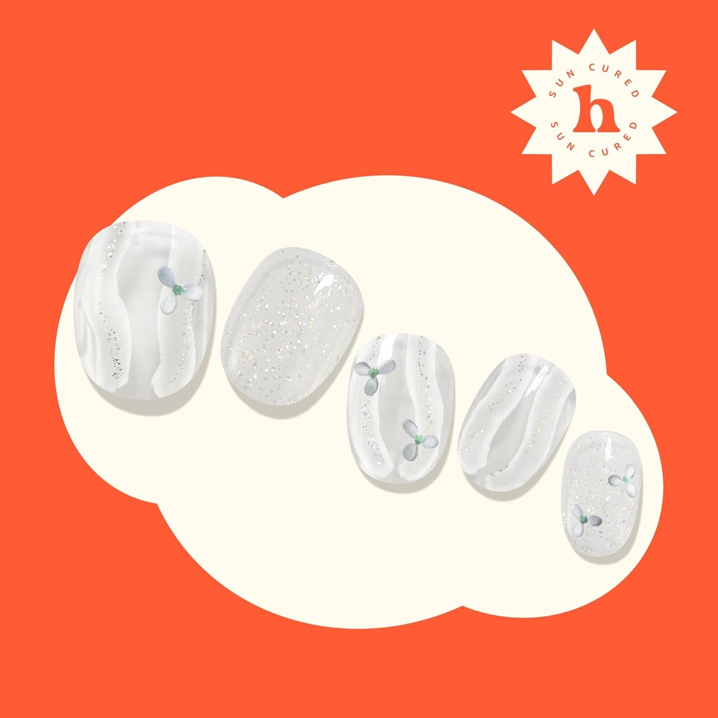 Semi Cured Gel Nail Strips | No LED Lamp Needed | Glitter, White | Easy Apply & Remove, Salon Quality Includes 28 Strips, 1 Prep Pads, Nail File & Wooden Stick - Hey, It's Enchanted Glow