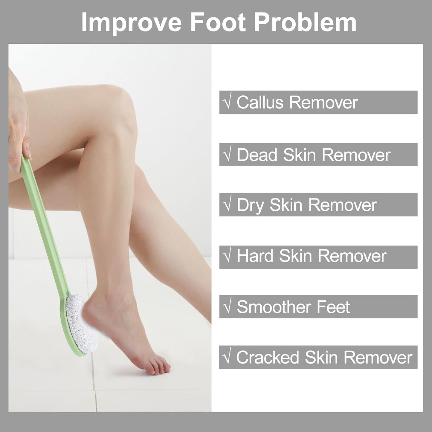 Pumice Stone for Feet with Long Handle 14", Hard Skin Callus Remover, Scrubber and Exfoliator for Dead Dry Skin, Softer & Smoother Feet, Pedicure Tool (Straight) Green