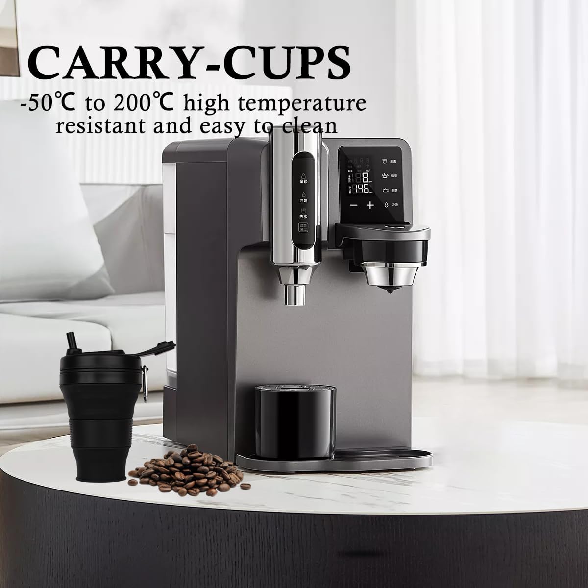 Silicone Coffee Cup with Straw lid Collapsible Cups for Traveling 20oz Lightweight Folding Water Mug for Picnic Hicking Camping Climbing (Black)