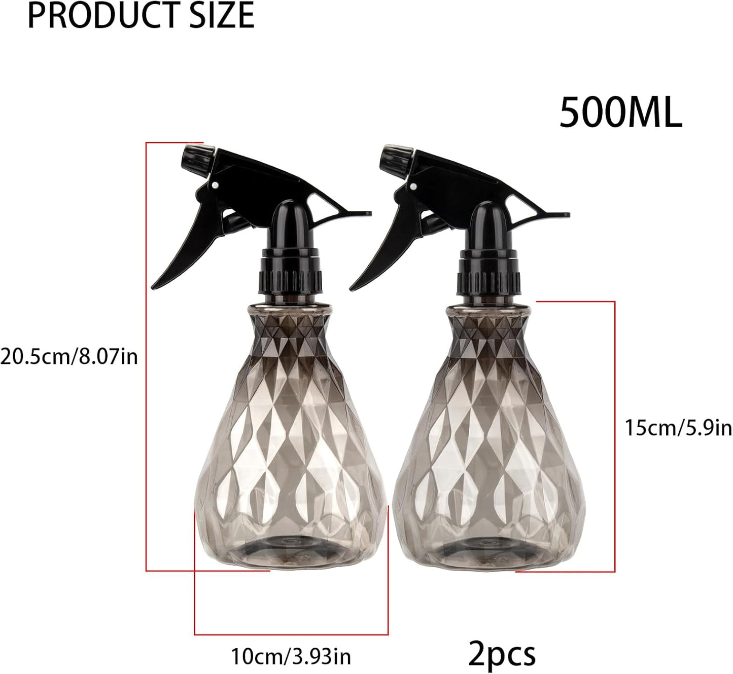 2 Pcs Spray Bottles, 500 ml/17 oz Empty Water Spray Bottles, Plastic Reusable Adjustable Mist Sprayer Squirt Bottles Containers Refillable for Cleaning Solutions, Gardening, Plants (Grey)