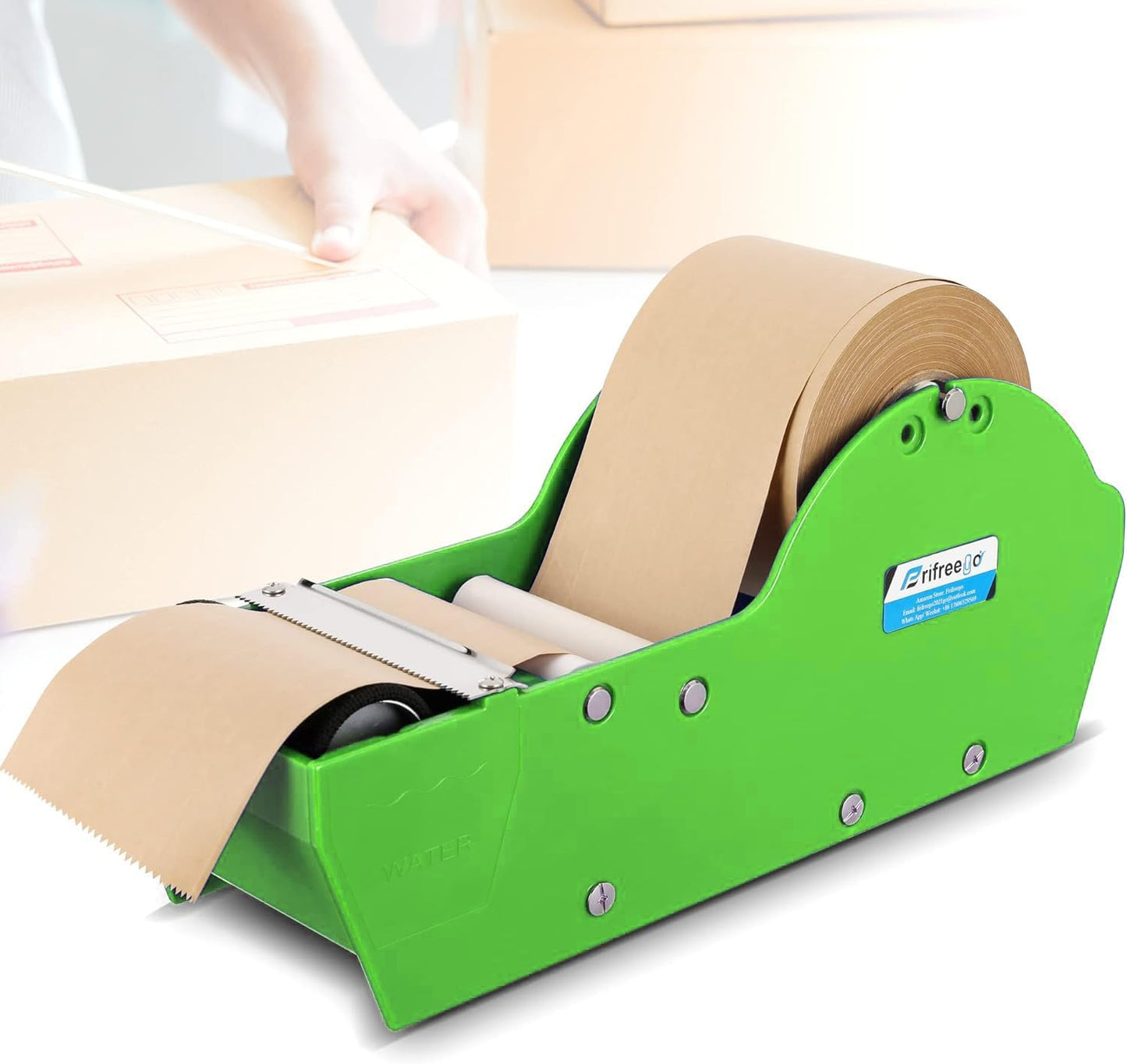 Water-Activated Tape Dispenser, Manual Kraft Gum Tape Dispenser, Width Adjustable 1.18-3.15", Light Weight & Portable Packing Tape Dispenser Set, Green