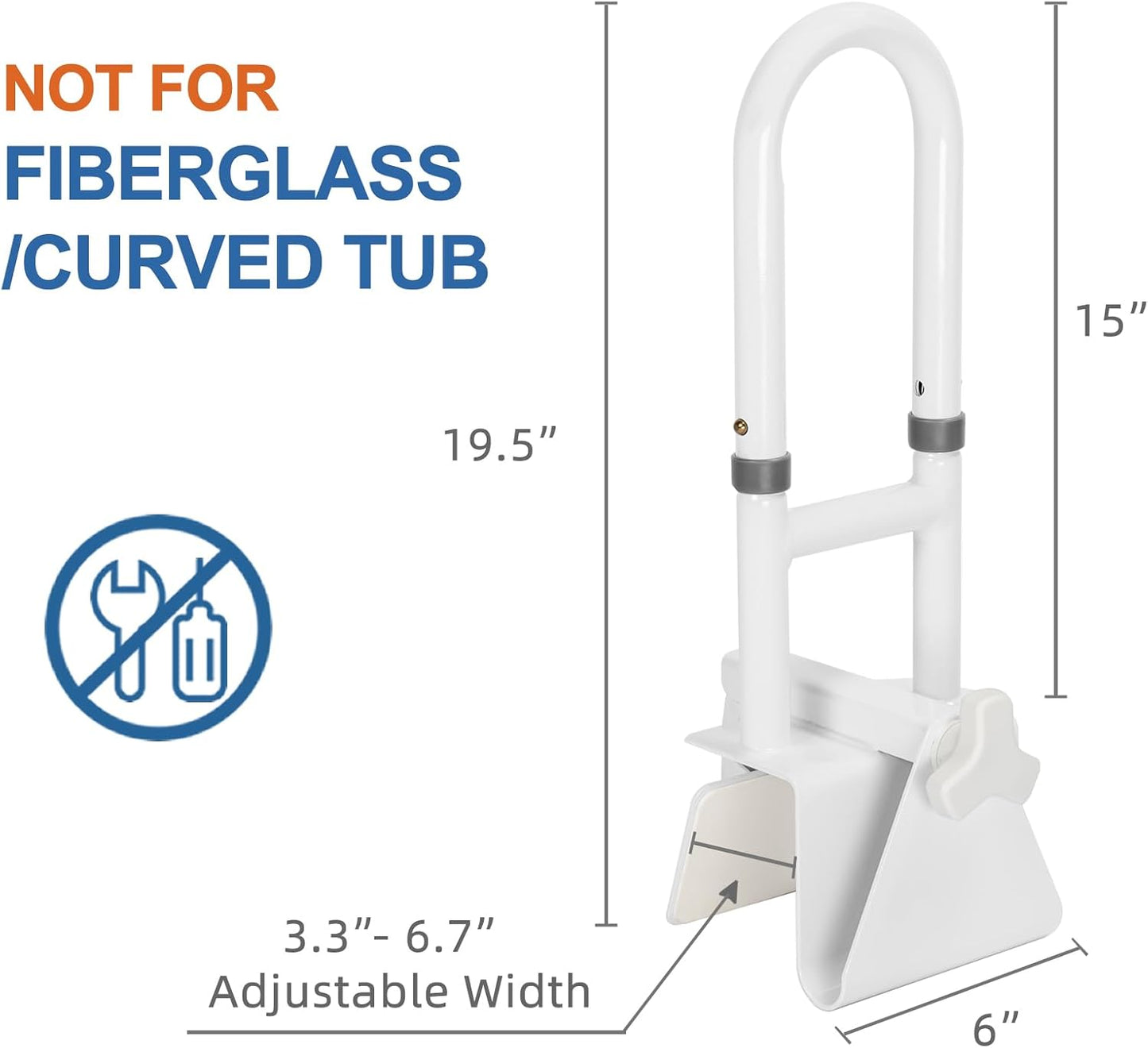 Grab Bars for Bathtubs and Showers, Adjustable Bathtub Safety Rail for Seniors, Tub Grab Bar for Bathroom, Assistance Bathtub Handle Clamp for Elderly Bath Support, White