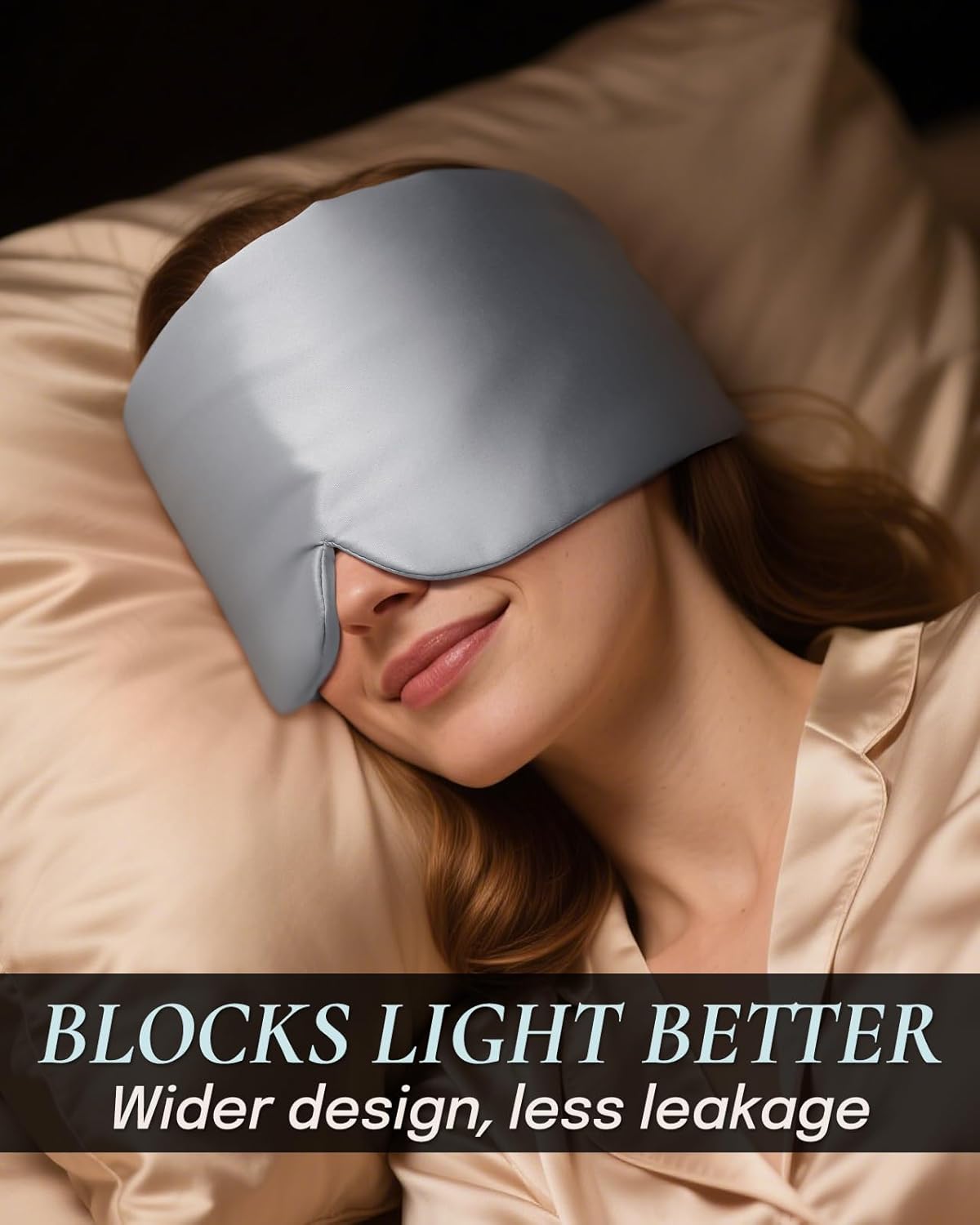 Zenssia Satin Sleep Mask for Women and Men, Lightweight Padded Eye Mask with Adjustable Strap, Comfort Blackout for Travel and Nap - Silver Grey