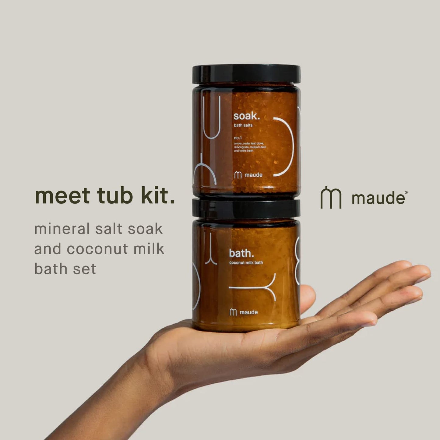 Maude Tub Kit No. 2 - Bath Salts + Coconut Milk Bath - Skin-Nourishing Dead Sea Salt + Gentle Coconut Milk Powder - Notes of Lemon + Cedarwood - Stocking Stuffers + Gifts for Women + Men (2-Piece Set)