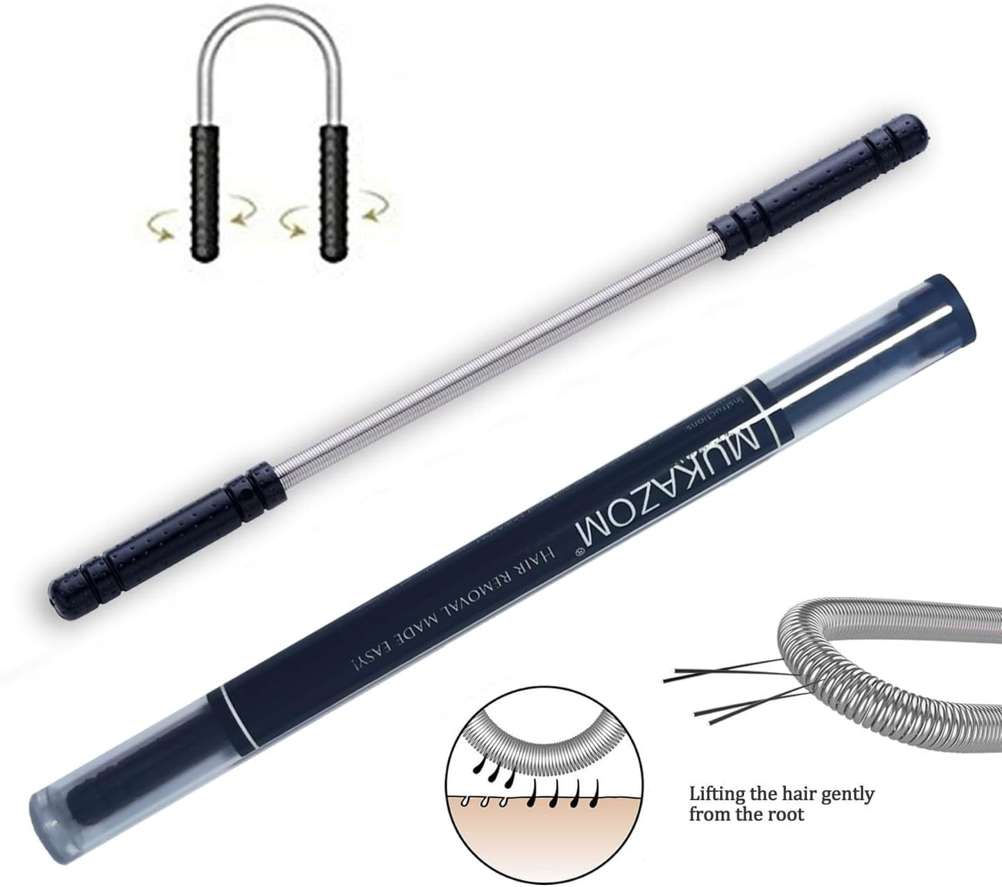 Facial Hair Removal for Women, Mukazom Original Hair Remover Spring Epilator for Removing Hair on The Cheeks, Neck, Upper Lip and Chin (Black-New)