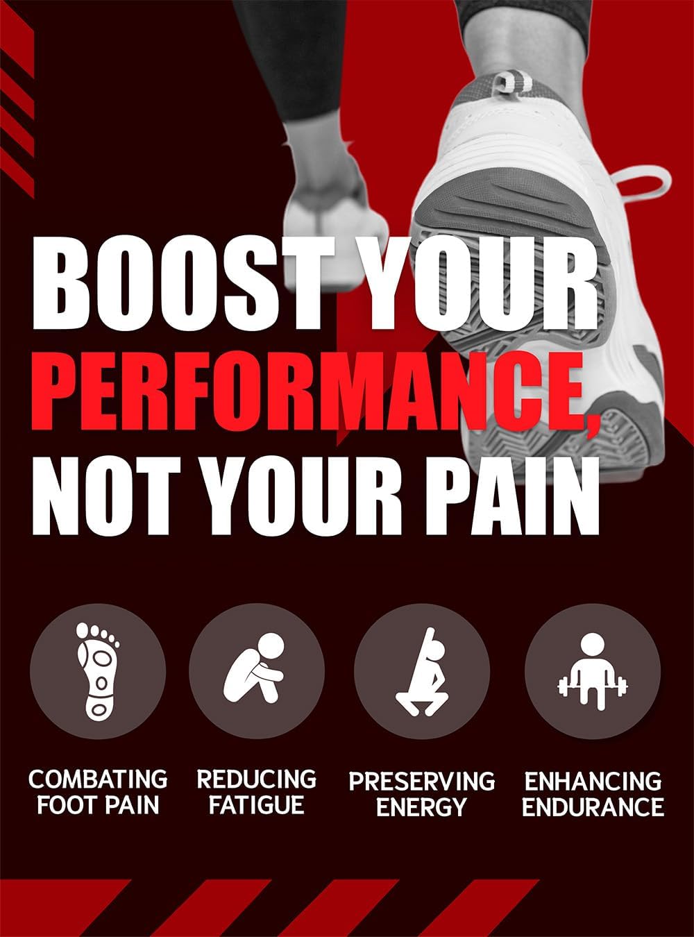 Flex Fit Sport Insoles - Medium Arch Support Inserts - Running Insoles for Sneackers - Shoe Inserts for Men and Women (Red, XL)