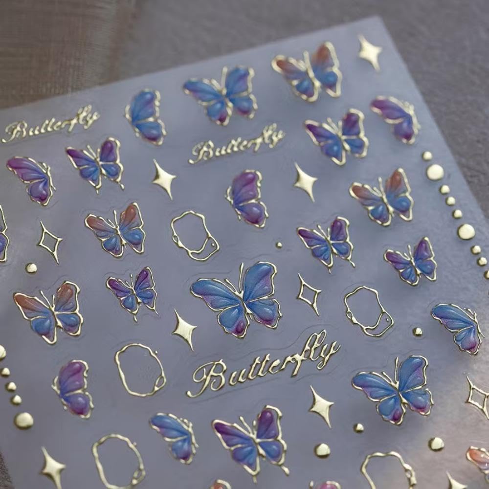 5D Embossed Butterfly Nail Stickers for Nail Art Colorful Nail Art Stickers Gold Nail Decals Self Adhesive Nail Art Design Manicure Supplies Charm for Women Nail Art Decorations Accessories
