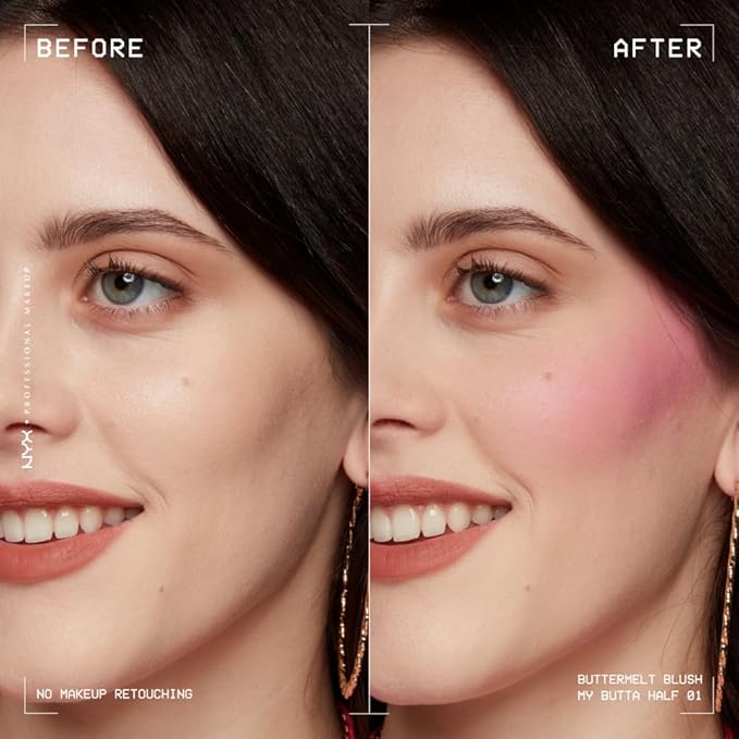 NYX PROFESSIONAL MAKEUP Buttermelt Powder Blush, Fade and Transfer-Resistant Blush, Up to 12HR Make Up Wear, Vegan Formula - My Butta Half