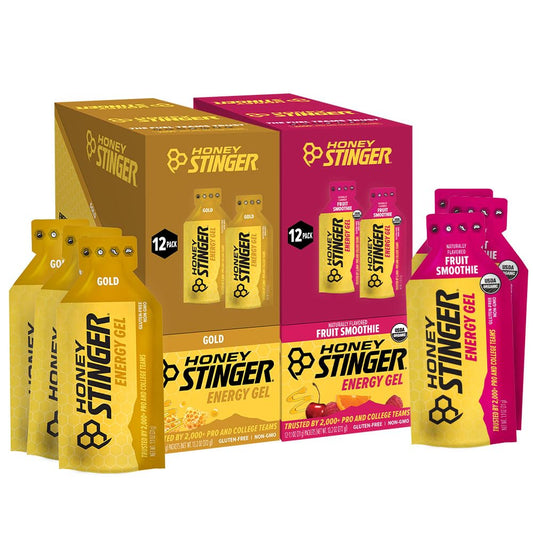 Honey Stinger Energy Gel Variety Pack 12 Packs Each of Gold and Organic Fruit Smoothie Gluten Free & Caffeine Free Sports Nutrition for Home & Gym, Pre and Mid Workout