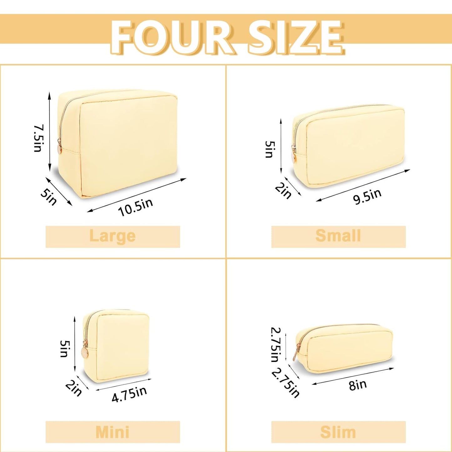 Large Makeup Bag Pouch,Nylon Women Travel Toiletry Storage Bag Preppy Cosmetic Bag for Girls,Big Makeup Organizer Bag Cute Zipper Pouch Skincare Bag for Sport Work Gift(Large-Sand)