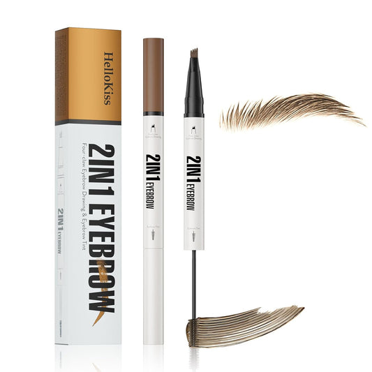 4-Fork Tip Microblading Eyebrow Pen - 2-in-1 Waterproof Eyebrow Pencil, Long-Lasting Natural Hair-Like Brows, Smudge-Proof & Easy to Use (With Tint 02#Brown)