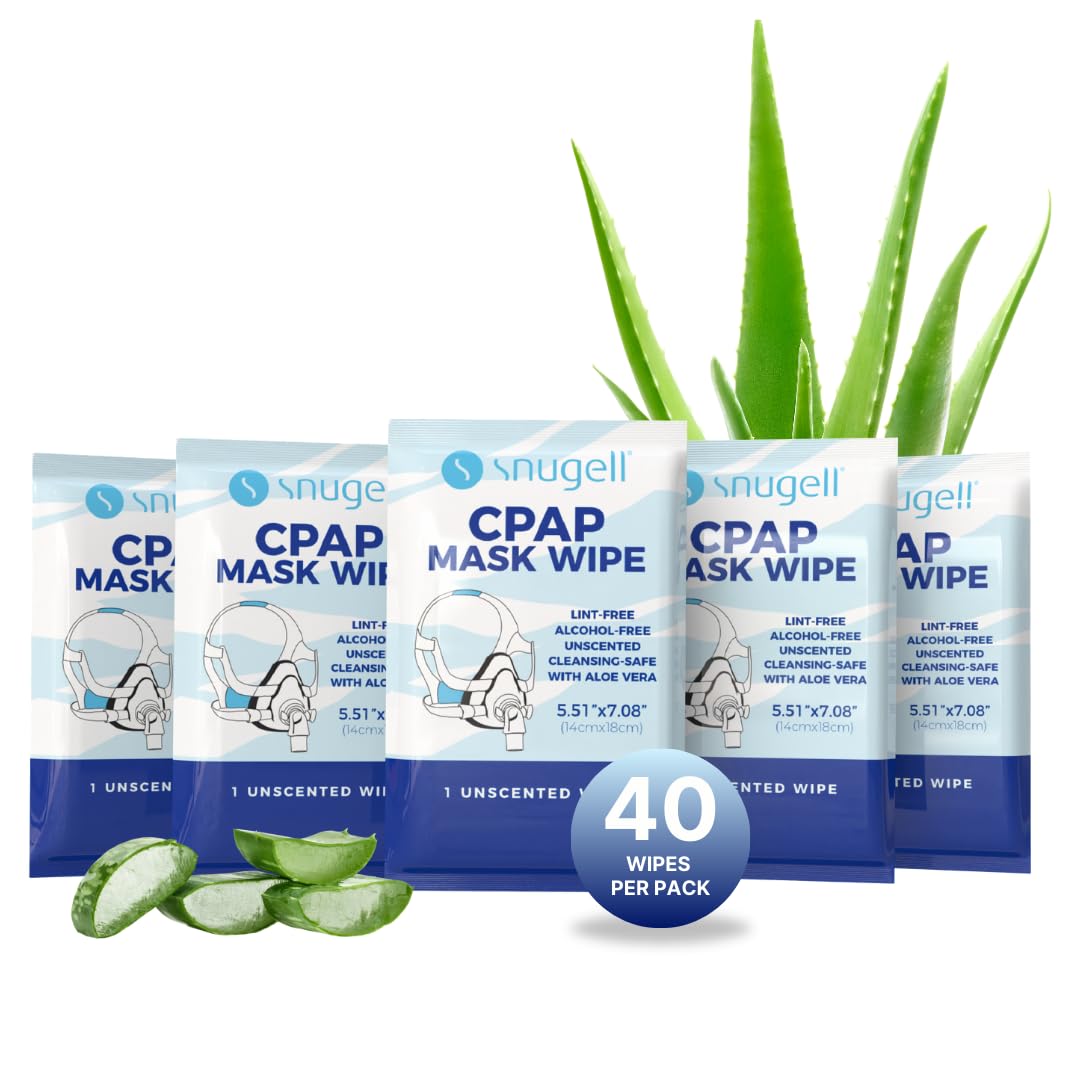 Snugell Unscented Individual CPAP Mask Wipes – Travel-Friendly 40-Pack– Lint & Alcohol-Free,Skin-Safe with Aloe Vera– Perfect for Convenient, Hassle-Free Cleaner & Sanitizer of CPAP Masks & Equipment