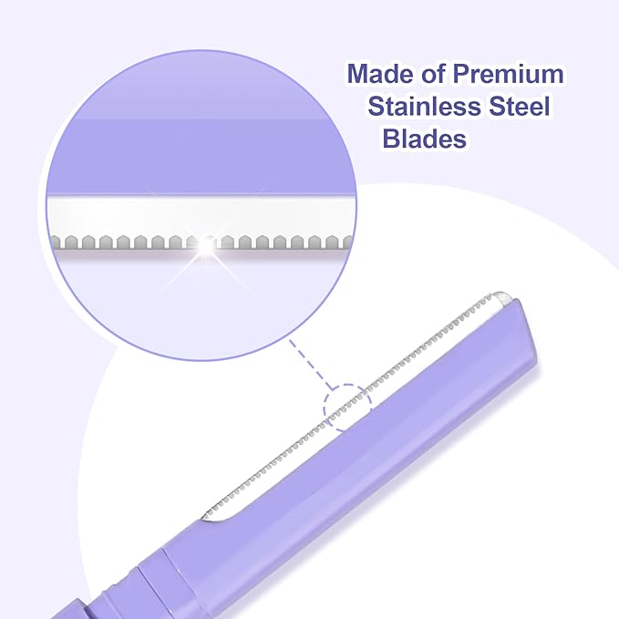 Dermaplane Razor for Women Face & Eyebrow - Dermaplaning Tool for Peach Fuzz Facial Hair Removal,High Precision Blade for Smooth Skin (Purple, 6 Count)