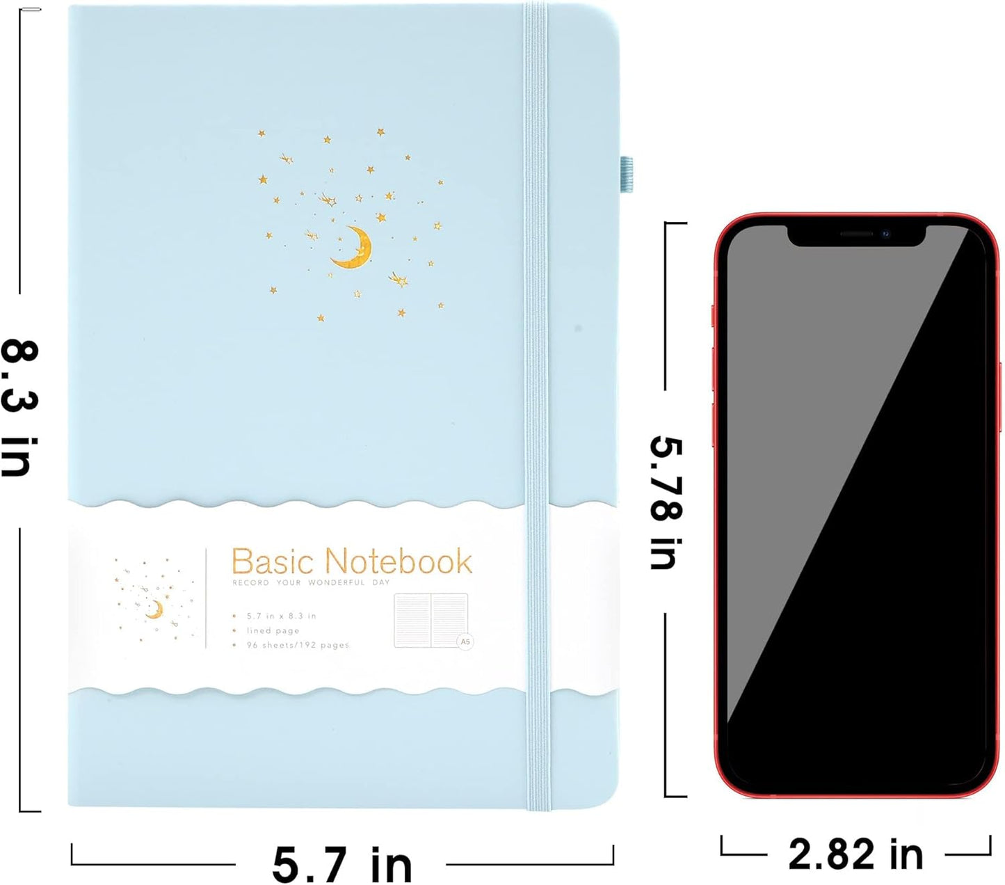 CAGIE Lined Journal Notebook for Work, 196 Pages, Medium 5.7" x 8.3", Hardcover Notebook Journal with Pen Loop, (Sky Blue Ruled), Gifts