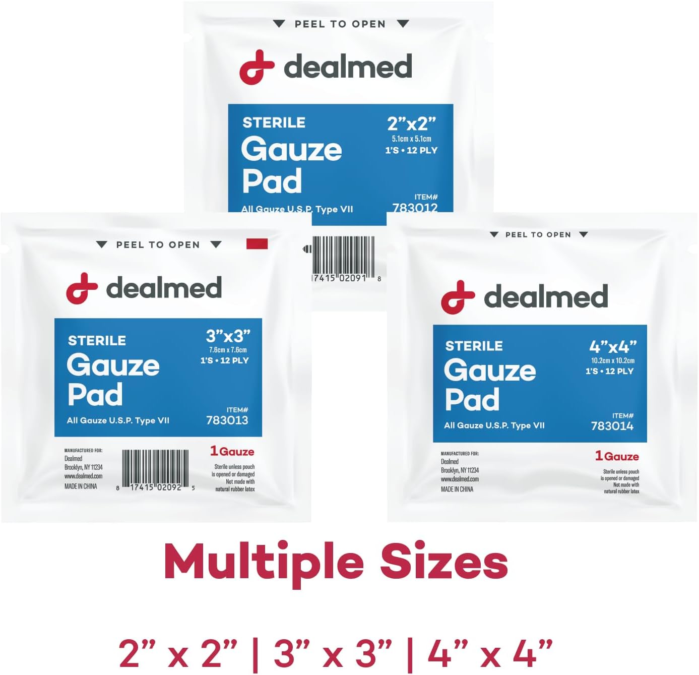 Dealmed 3’’ x 3’’ Sterile Gauze Pads (100 Count) Disposable and Individually Wrapped Medical Gauze Pads, Wound Care Product for First Aid Kit and Medical Facilities (Pack of 1)