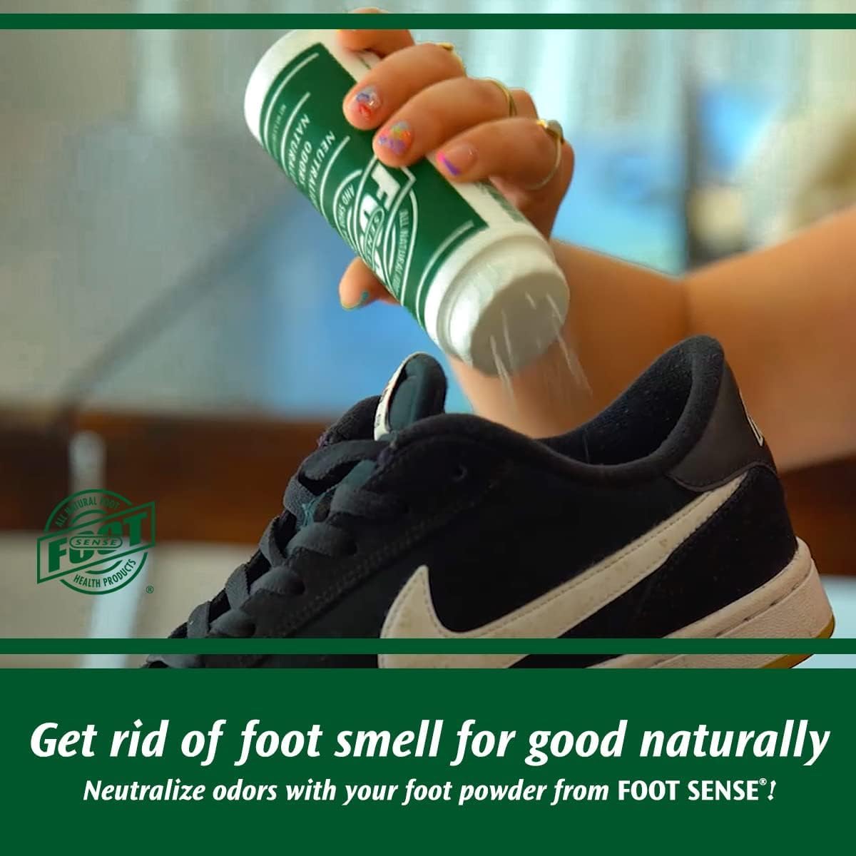 FOOT SENSE All Natural Foot & Shoe Powder, Foot Deodorant, Talc-Free, Odor Eliminator, Disinfects & Deodorizes, Long-Lasting up to 6 Months Safe for Men, Women, Kids, Athletes, 50g (2 Pack)